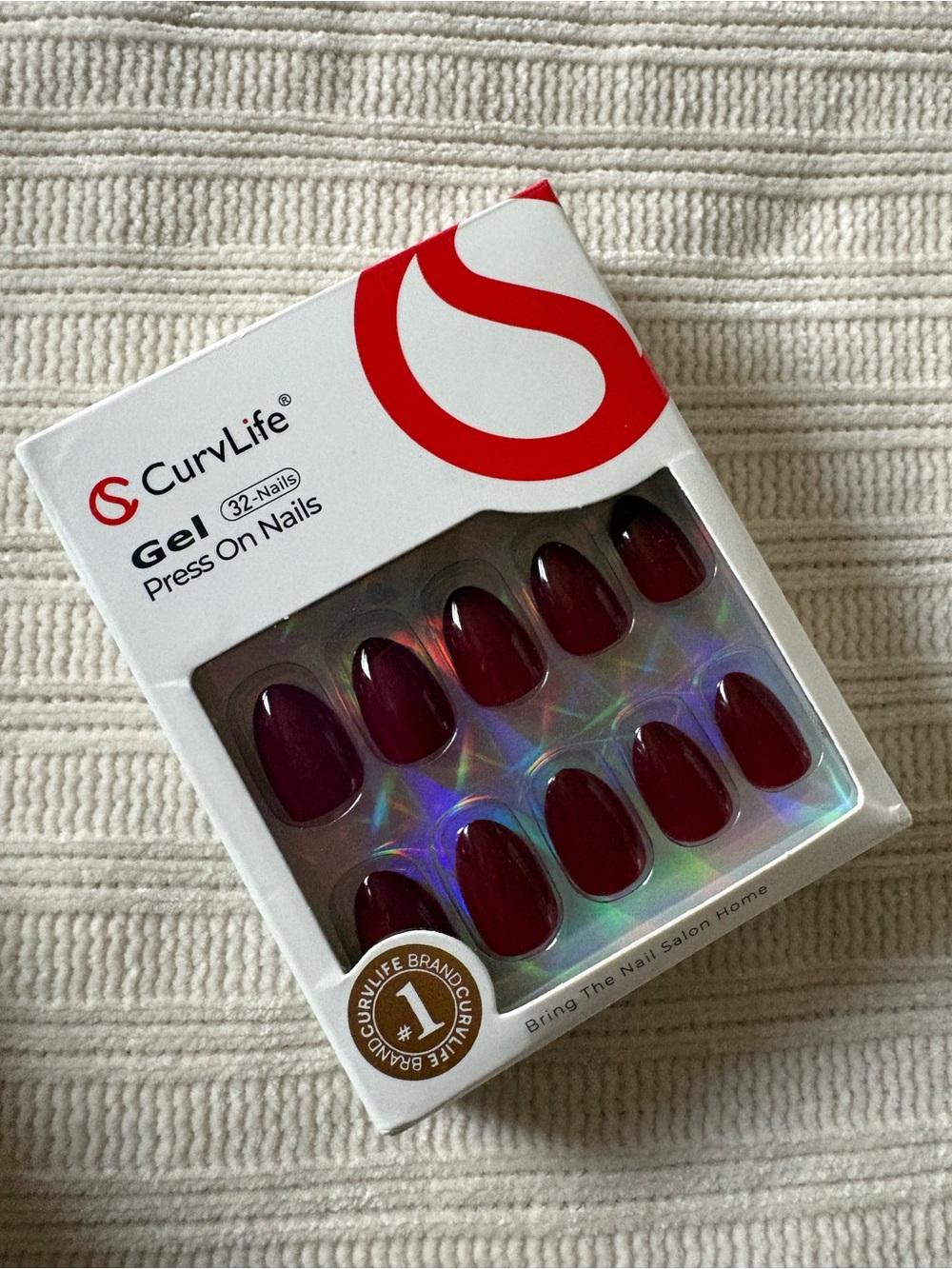 Curvlife Gel Press On Nails - Deep Red (32 Nails) short almond